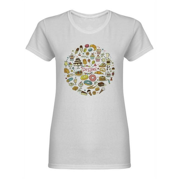 Colorful Doodle Sweets Shaped Tee Women's -Image by Shutterstock