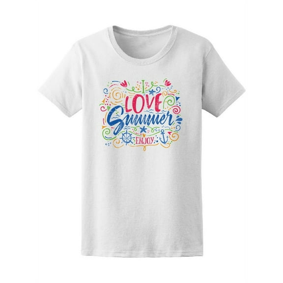 Colorful Doodles I Love Summer T-Shirt Women -Image by Shutterstock, Female Medium