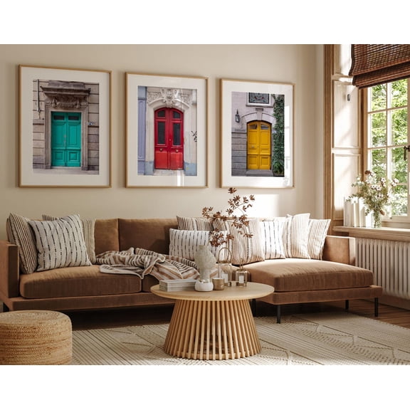 Colorful Doors Three Piece Wall Art Architecture Photography Art Tryptich, Large Travel Prints for Gallery Walls and Home Decor., Poster Only