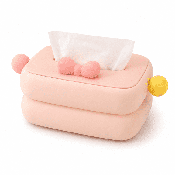 Colorful Dopamine Tissue Box Holder for Living Room, Decorative Napkin Storage Box with Ball Accent Design, Modern Desktop Tissue Organizer for Bedroom, Vanity & Coffee Table Home Decor