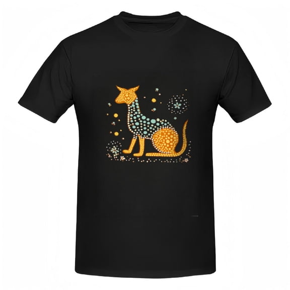 Colorful Dot Art Animal Print Cotton Short Sleeve T-Shirt for Women - Playful Fox Dog Design on Black Background