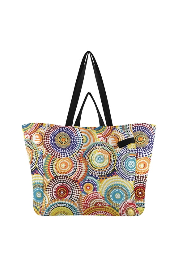 Colorful Dot Circles Foldable Canvas Tote Bags Reusable Grocery Bags Laundry Bags Beach Bag 32L
