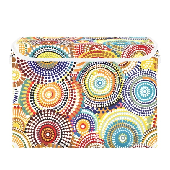 Colorful Dot Circles Foldable Storage Bin with Lid and Handle Collapsible Storage Box 16.5 x 12.6 x 11.8 inches