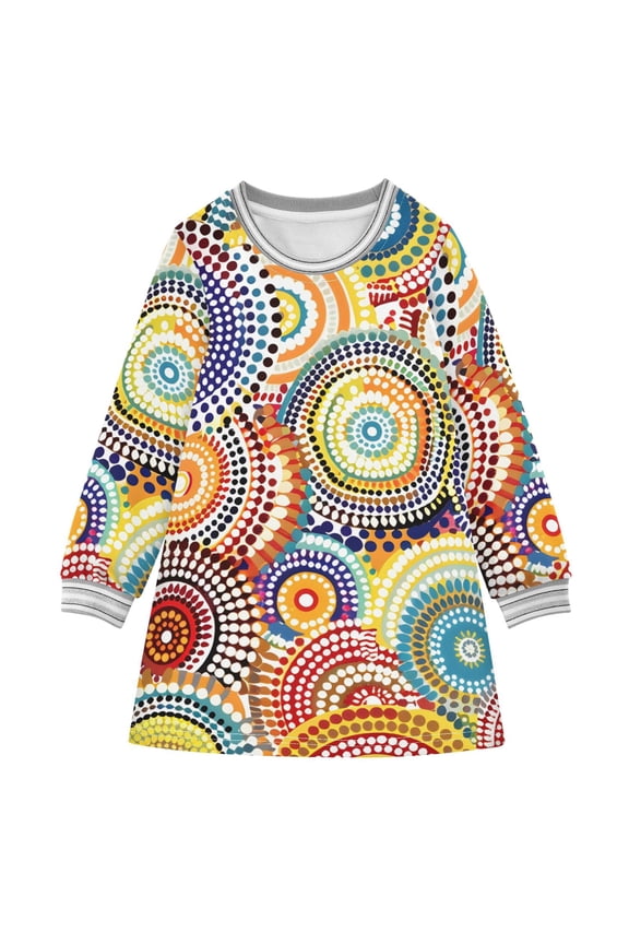 Colorful Dot Circles Long-sleeved Dress A-line Dress for 2-8 Years Casual Party 2T