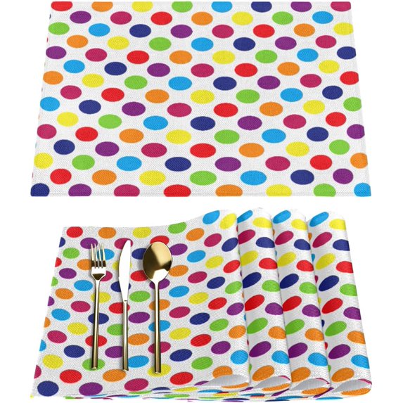 Colorful Dot Pattern Placemats Set of 4 Rectangle Table Mats Washable Heat-Resistant Place Mat for Kitchen Dining Table Decor Indoor Outdoor