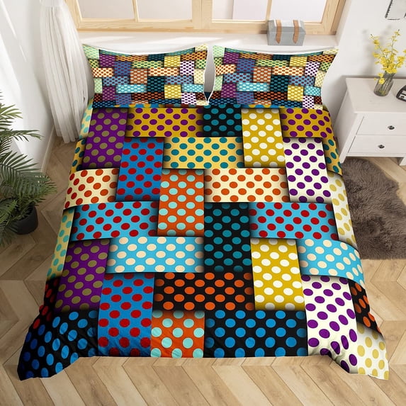 Colorful Dots Bedding Set Geometry Comforter Cover Set For Pink Yellow Green Red Purple Circle Prin