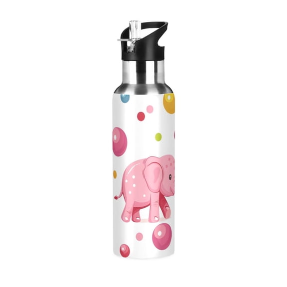 Colorful Dots Elephants Balls Sports Bottle with Straw Stainless Steel Water Jug Portable Thermal Cup Leak-proof 600ML
