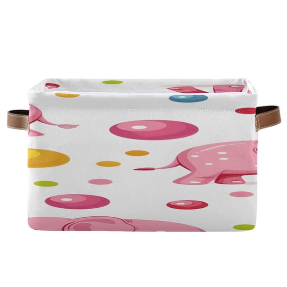 Colorful Dots Elephants Balls Square Storage Bins with Handles Collapsible Containing Box 1 Pack
