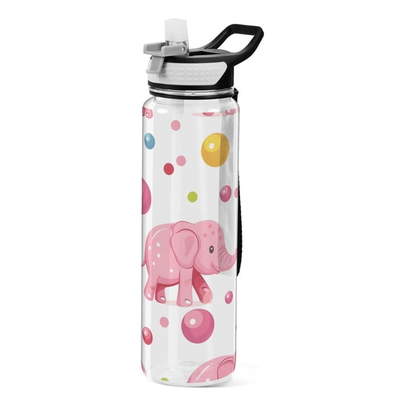 Colorful Dots Elephants Balls Transparent Sports Water Bottle with Straw BPA Free Tritan 32oz for Gym Camping