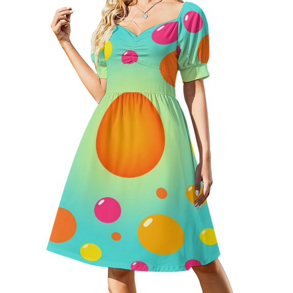 Colorful Dots Short Sleeved Dress Summer Dresses Birthday Dress for Women Luxury 2025 Dress Party Night