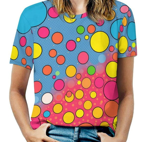 Colorful Dots T Shirts Basic T-Shirt Short Sleeve Ladies Tee Shirt Summer Graphic Clothing