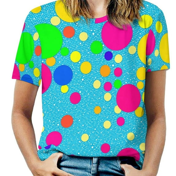 Colorful Dots Women T-Shirt Classic O Neck T-Shirts Short-Sleeve Trendy Animal Print Design Tshirt Casual Clothing
