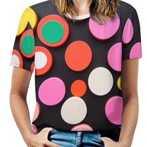 Colorful Dots Women T-Shirt Classic O Neck T-Shirts Short-Sleeve Trendy Animal Print Design Tshirt Casual Clothing