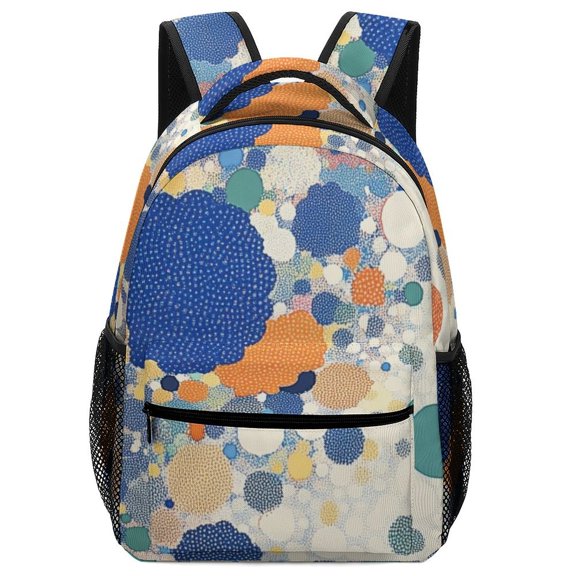 Colorful Dotted Circle Burst Art Oxford Backpack Multi Compartment Casual Carry Bag