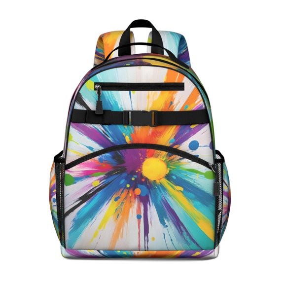 Colorful Double Burst Paint Pattern Backpack for School,Cute School Bag,Schoolbag with Adjustable Shoulder Straps & Padded Back,15.25"x11.5"x5.25"