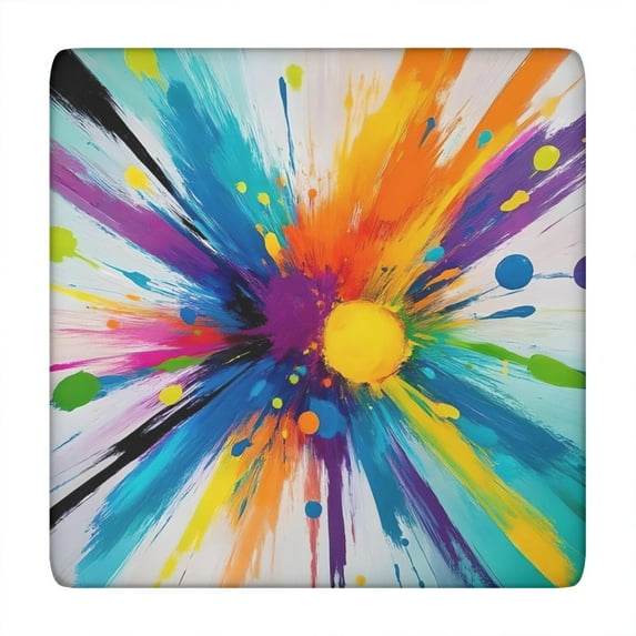 Colorful Double Burst Paint Pattern Square Fitted Tablecloth with Elastic Edge,Square Table Cover,Washable Elastic Table Cover for Home Kitchen Party Decor 34"x34"