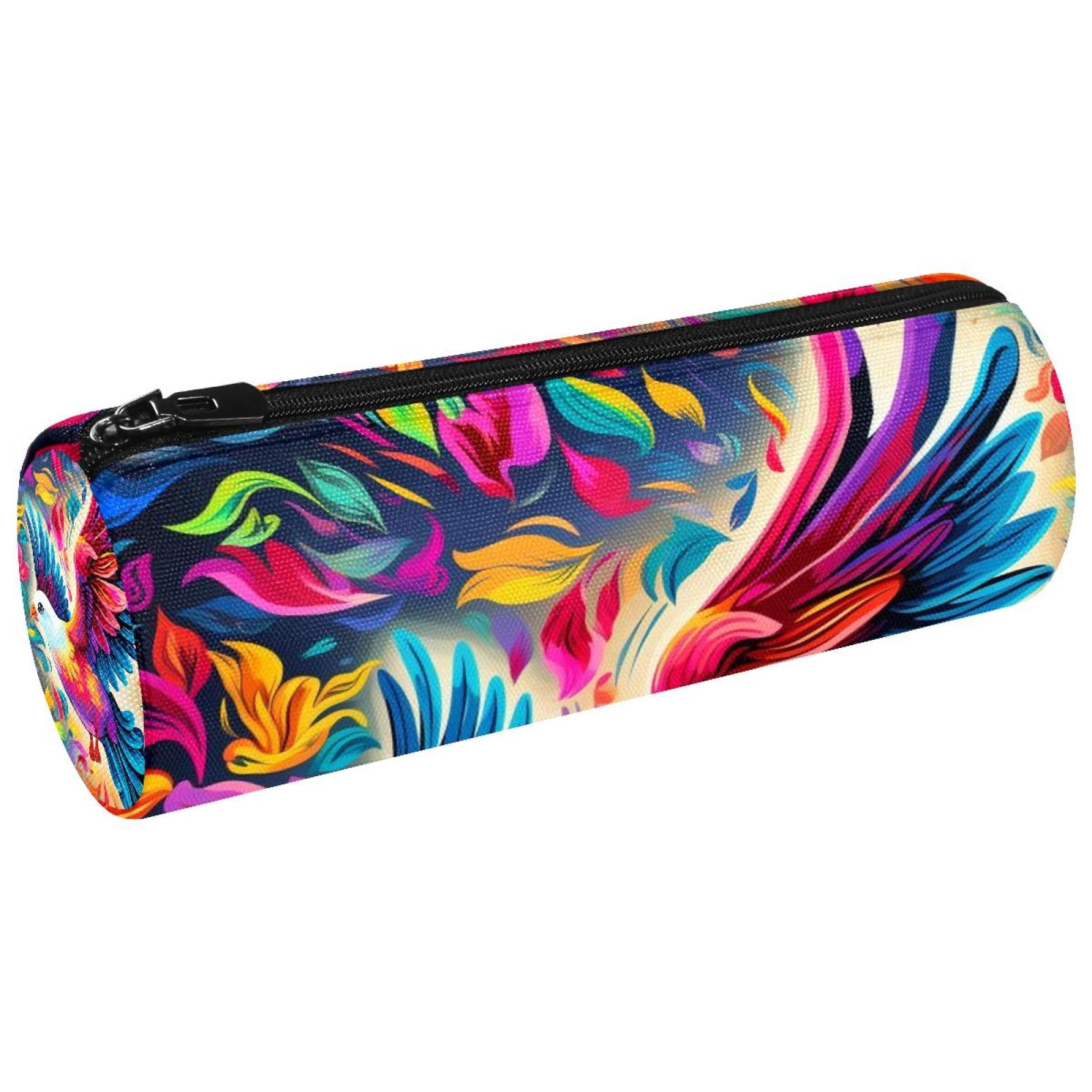 Colorful Dove with Flowers Canvas Pen Pencil Case Coin Purse Cosmetic