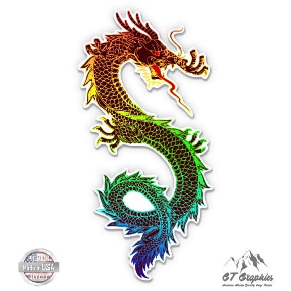 Colorful Dragon Fierce - 5" Vinyl Sticker - For Car Laptop I-Pad - Waterproof Decal