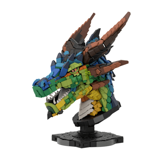 Colorful Dragon Head Model Building Blocks Set with Display Stand MOC Brick Toys Collection Gift 2551pcs