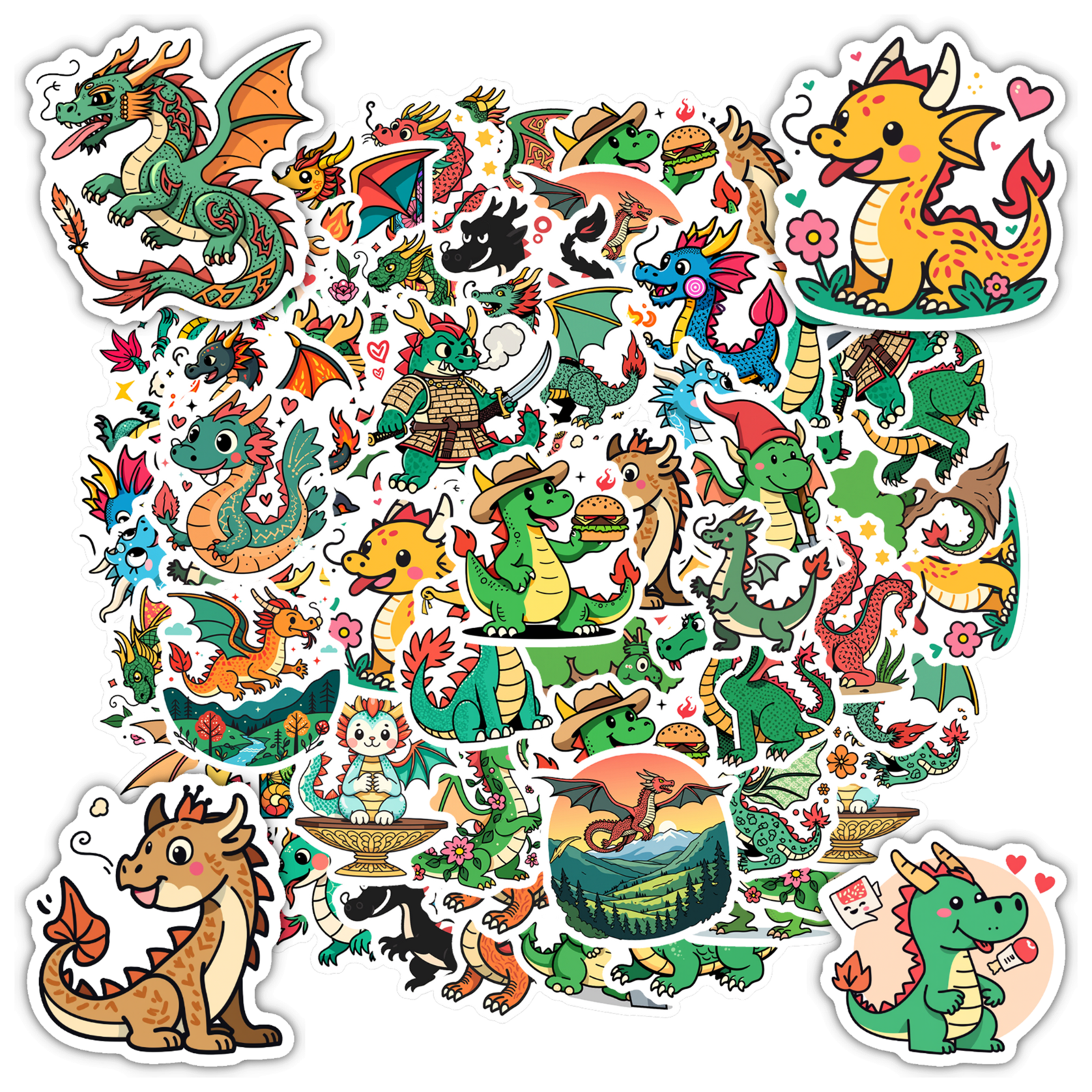 Dragon Sticker Roll Colorful Dragon Stickers Fantasy Cartoon Dragon Stationery Stickers for ...