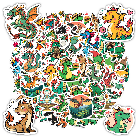 Colorful Dragon Stickers Fantasy Cartoon Dragon Stationery Stickers for Laptops Suitcases