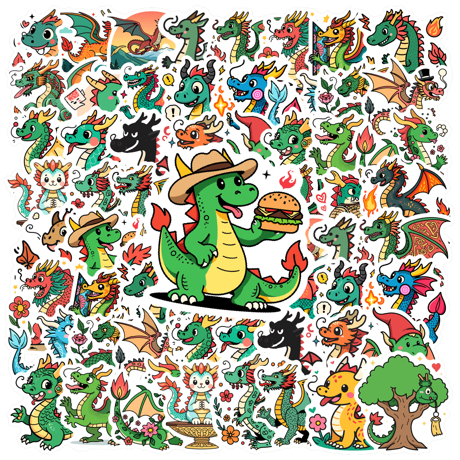 Colorful Dragon Stickers Fantasy Cartoon Dragon Stationery Stickers for ...