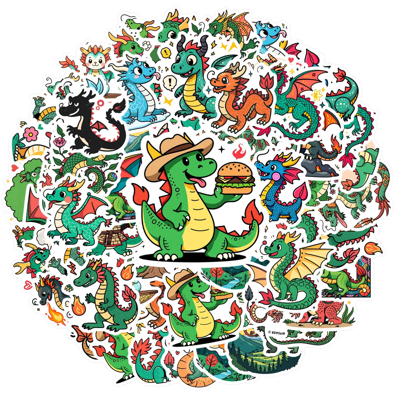 Dragon Sticker Roll Colorful Dragon Stickers Fantasy Cartoon Dragon Stationery Stickers for ...