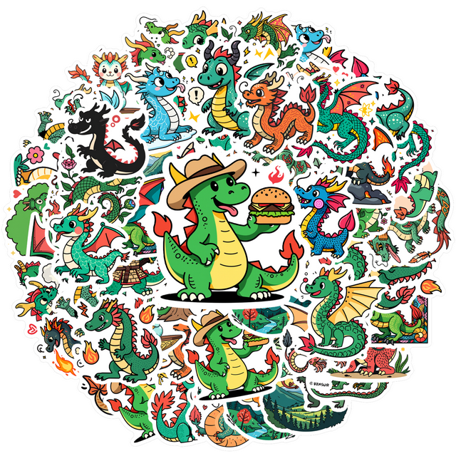 Colorful Dragon Stickers Fantasy Cartoon Dragon Stationery Stickers for ...