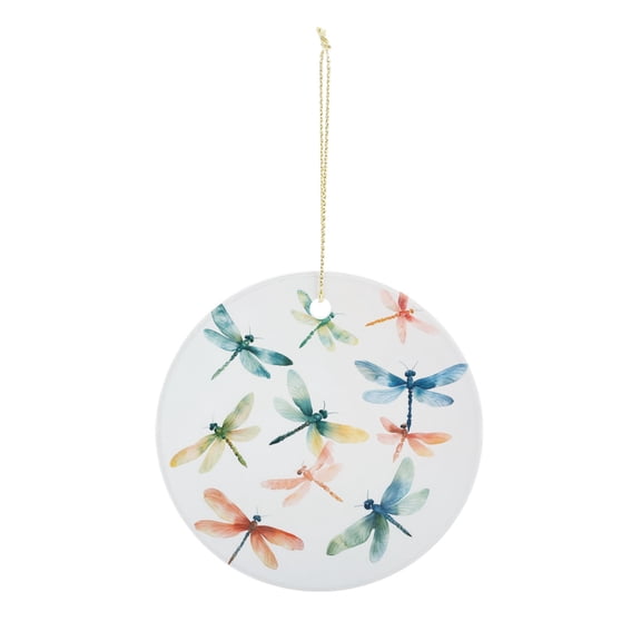 Colorful Dragonflies Christmas ornament, Christmas decoration, holiday present idea, heirloom keepsake, round ceramic, gift Exchange, bauble present, gift idea