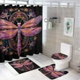 thumbnail image 1 of Colorful Dragonfly 4 Pcs Shower Curtain Set Non-Slip Rugs And Toilet Mat Lid Rug Accessories Retro Vintage Dragonfly Waterproof Durable Bathroom Decor Shower for Bathtub Decor, 1 of 8