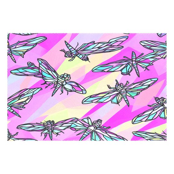 Colorful Dragonfly Pattern 12x18in Heat-Resistant Non-Slip Place Mat, Durable and Wrinkle-Resistant