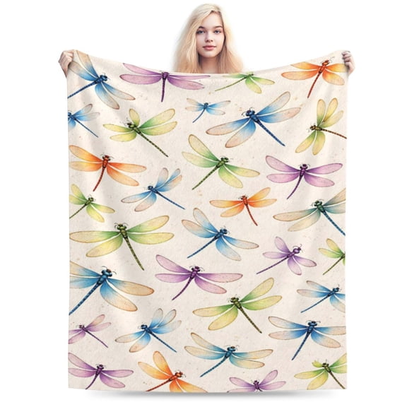 Colorful Dragonfly Pattern Throw Blanket, Soft Cozy Decorative Blanket for Sofa Couch Bed, Elegant Nature-Inspired Home Decor 50x40