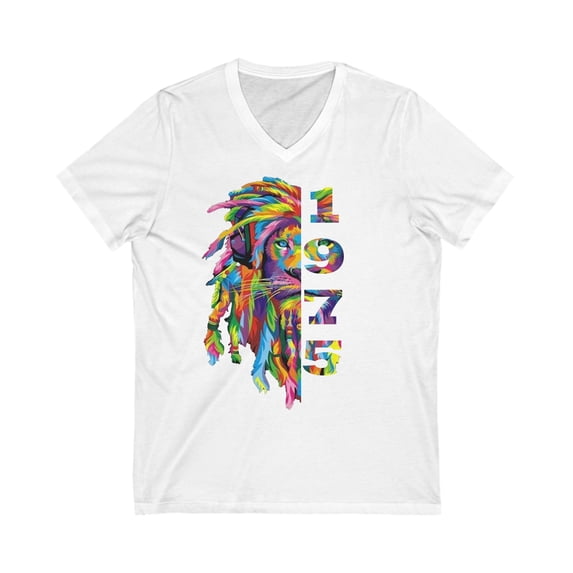 Colorful Dreadlock Lion 1975 Short Sleeve V-Neck Tee