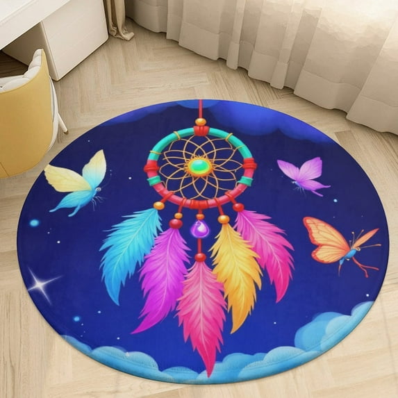 Colorful Dreamcatcher Night Sky Round Area Rugs for Bedroom Living Room, 5FT Soft Indoor Circle Carpets, Carpet Home Decor Floor Mat