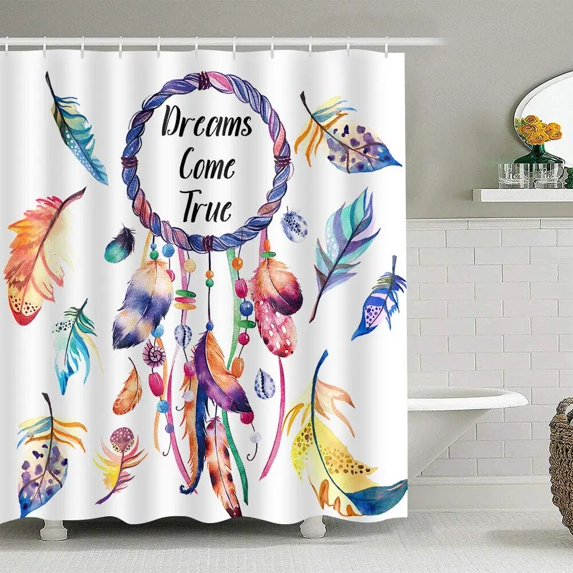 Colorful Dreamcatcher Shower Curtain Feather Ornaments Hope Dreams Come True Art Printing Waterproof Fabric Bathroom Curtains