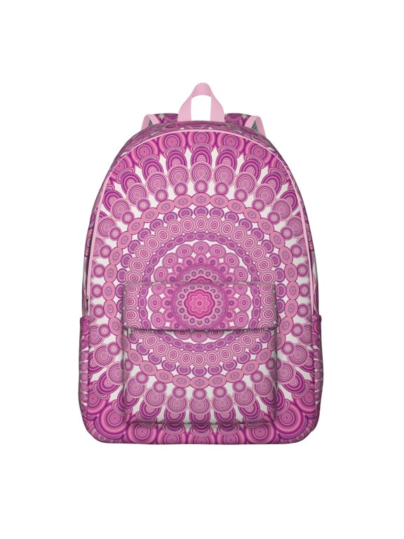 Colorful Dreamy Mandala Print School Backpack, Artistic Trippy Bohemian Style Canvas Travel Bag for Women, Meditation Healing Energy Design