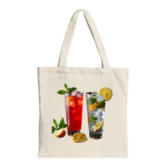 Colorful Drinks Tote Bag - Canvas Multifunctional Reusable Shopping Bag with Vibrant Citrus Design Perfect for Parties & Travel