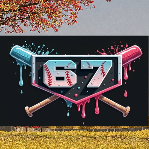 Colorful Drip Design 67th Birthday Banner Baseball Bat Celebration Display Splatter Pattern Retro Border Party Backdrop for 67th Birthday Party Anniversary Celebration Indoor Party