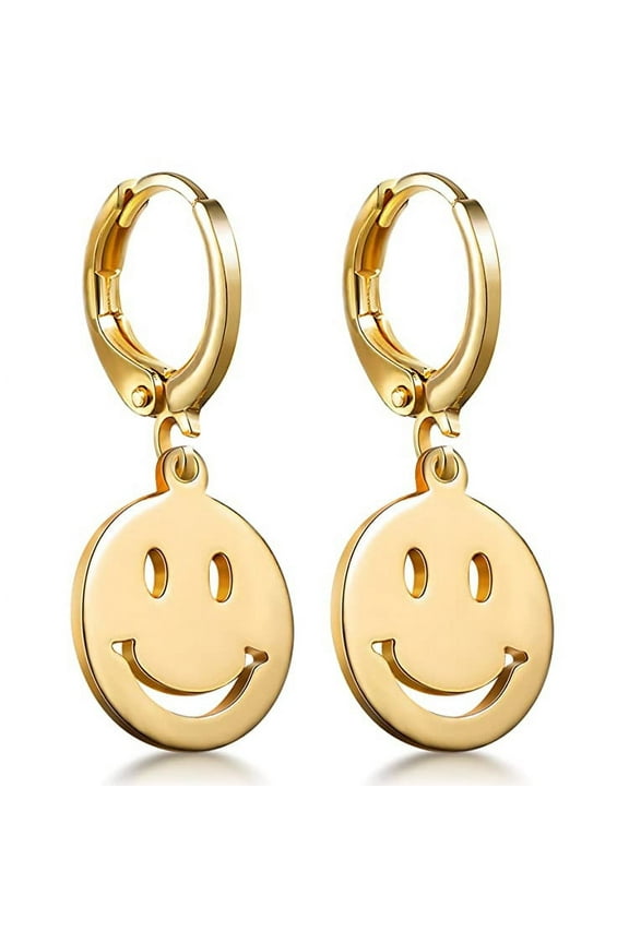 Colorful Drip Enamel Smiley Face Pendant Earrings - Fun and Trendy Star and Lightning Bolt Cartoon Studs