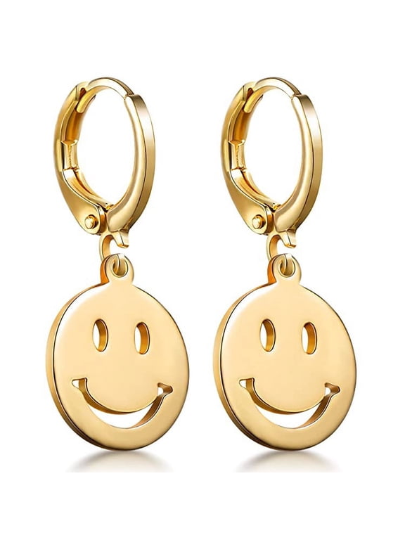 Colorful Drip Enamel Smiley Face Pendant Earrings - Fun and Trendy Star and Lightning Bolt Cartoon Studs