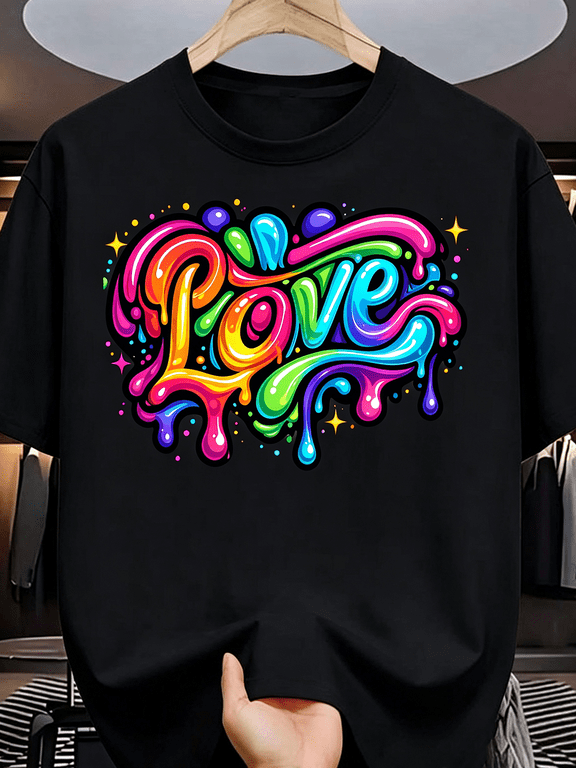 Colorful Drip Love Graffiti Art Rainbow Women's Casual T-Shirt