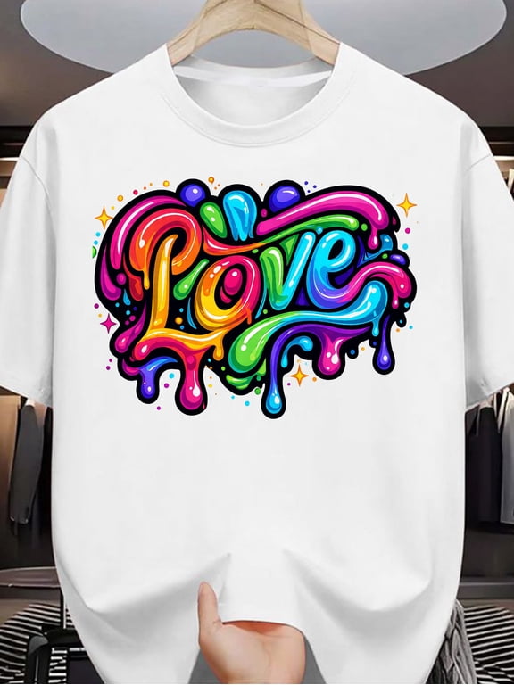 Colorful Drip Love Graffiti Art Rainbow Women's Casual T-Shirt