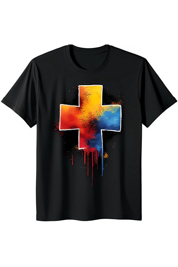 Colorful Dripping Graphic Black T-Shirt Stylish Grunge Design for Expression
