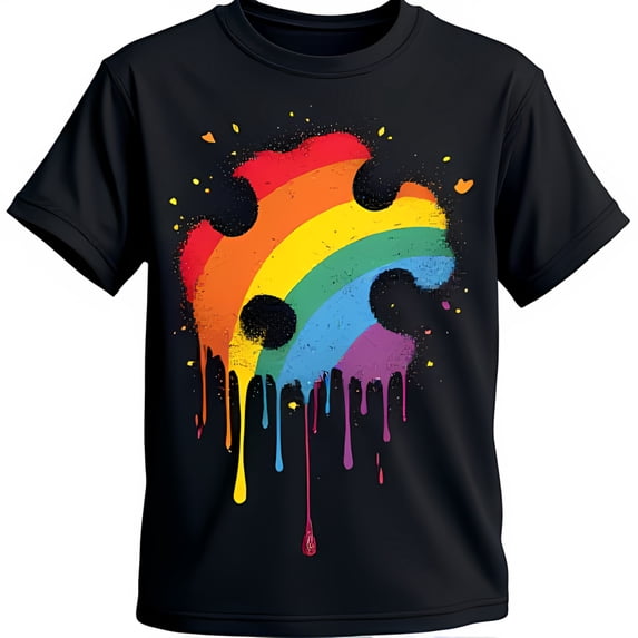 Colorful Dripping Piece Design Black T-Shirt for & Acceptance