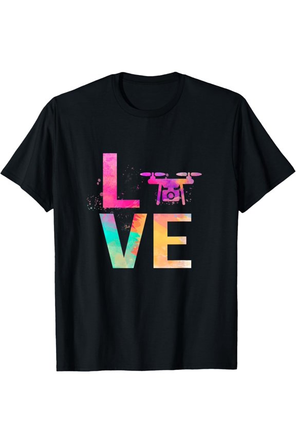 Colorful Drones Mom Gifts Drones T-Shirt men and women can wear, black, white, gifts.