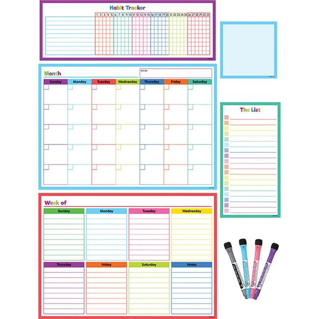 Colorful Magnetic Dry-Erase Weekly and Monthly Calendar Set
