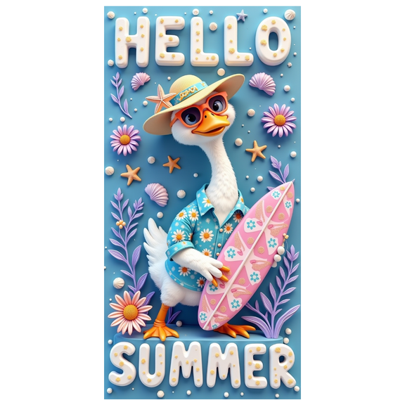 Colorful Duck Summer Banner Beach Surfing Floral Design for Summer Party Beach Party Kids Event