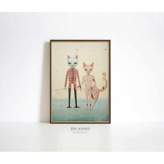 Colorful Duo Cats Modern Couple Poster, Unframed Size 24x36
