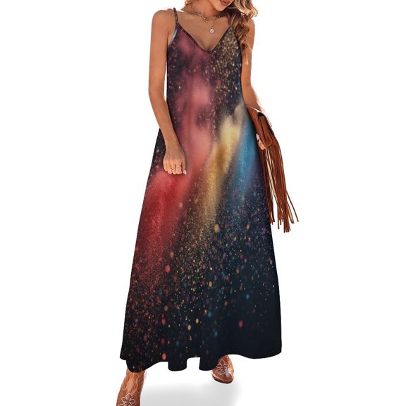 Colorful Dust Explosion Texture Sleeveless Suspender Dress Summer Fashion Casual Long Dress