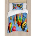 thumbnail image 1 of Colorful Duvet Cover Set, Colored Pattern Hot Air Balloons Flying on Open Sky Image Art Print, Decorative 2 Piece Bedding Set with 1 Pillow Shams, Twin Size, Azure Blue and Multicolor, by Ambesonne, 1 of 3